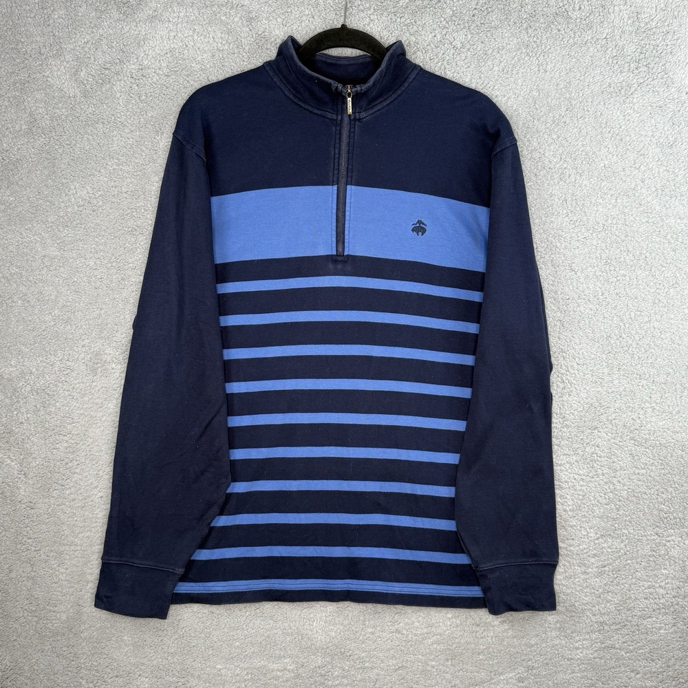 Brooks Brothers 346 Men's Quarter 1/4 Zip Blue Striped Blue Sweater Size XL EUC